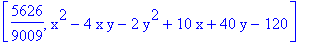 [5626/9009, x^2-4*x*y-2*y^2+10*x+40*y-120]